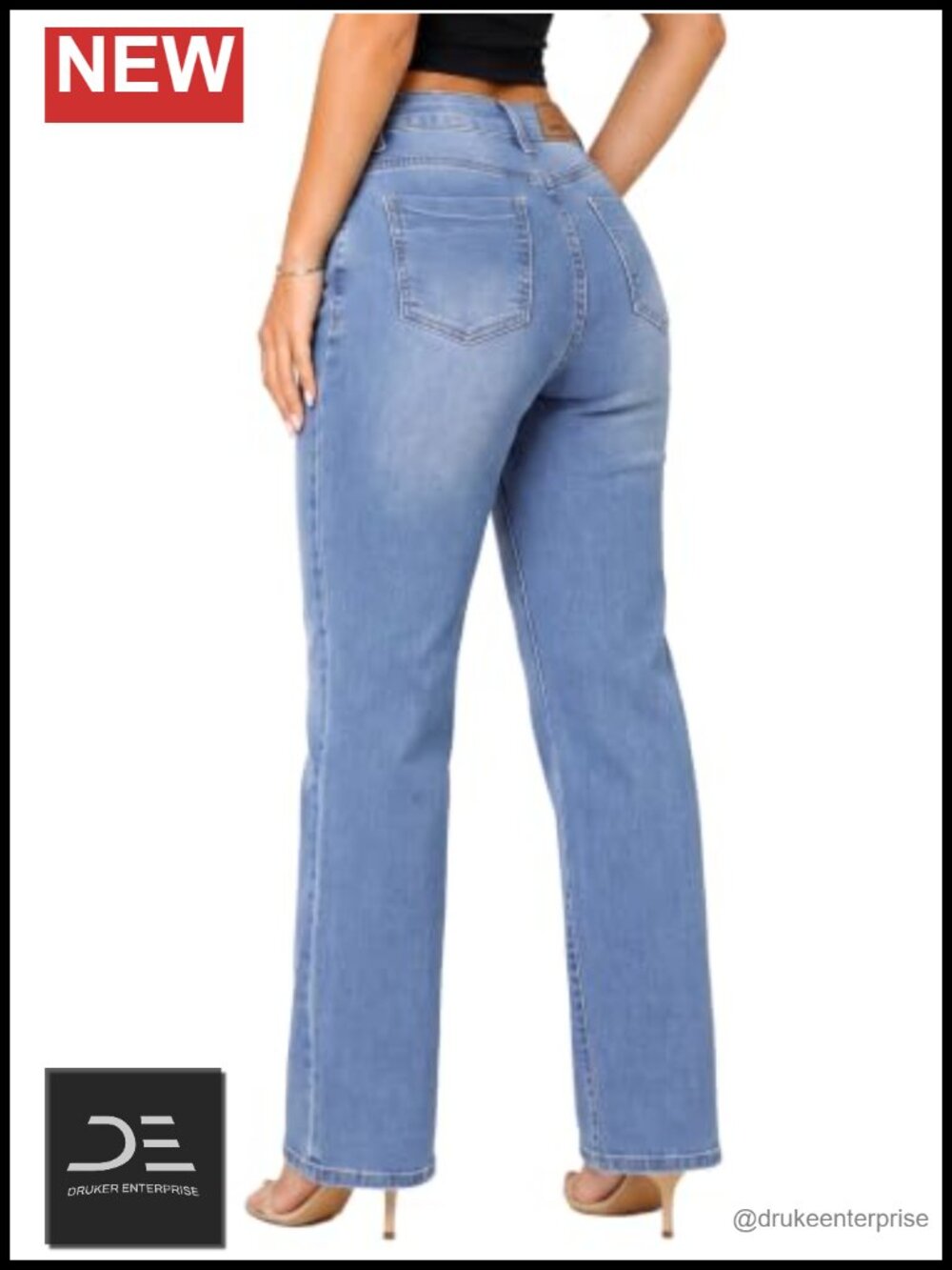 High Waisted Stretch Straight Leg Jeans denim women full length